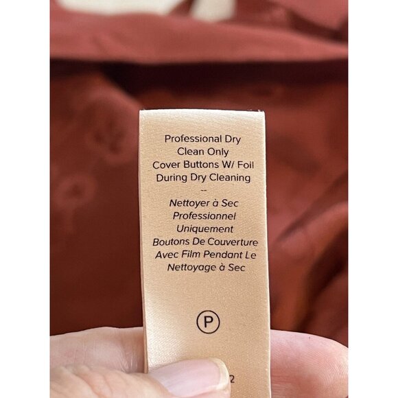 Cinq A Sept Silk Top Blouse Ruffle Asymmetric Size Medium Rust Orange Jacquard - Picture 14 of 15